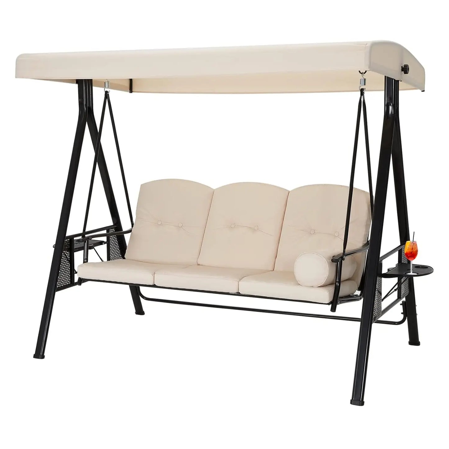 HUANZHUANG 3-Seat Outdoor Porch Swing With Adjustable Canopy