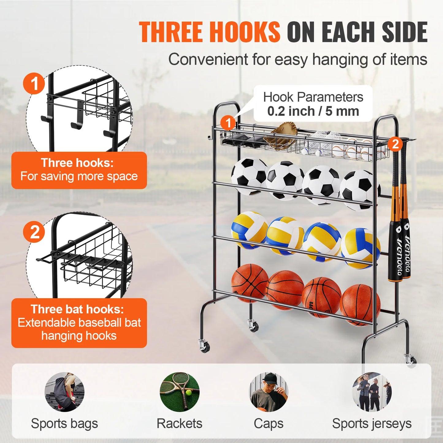 VEVOR 4 Layer Rolling Basketball Rack And Training Stand Wheels