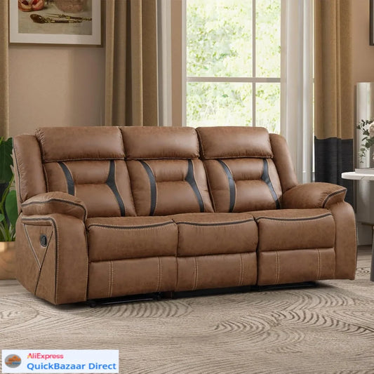 Minimalist Faux Leather Manual Reclining Sofa For Living Room