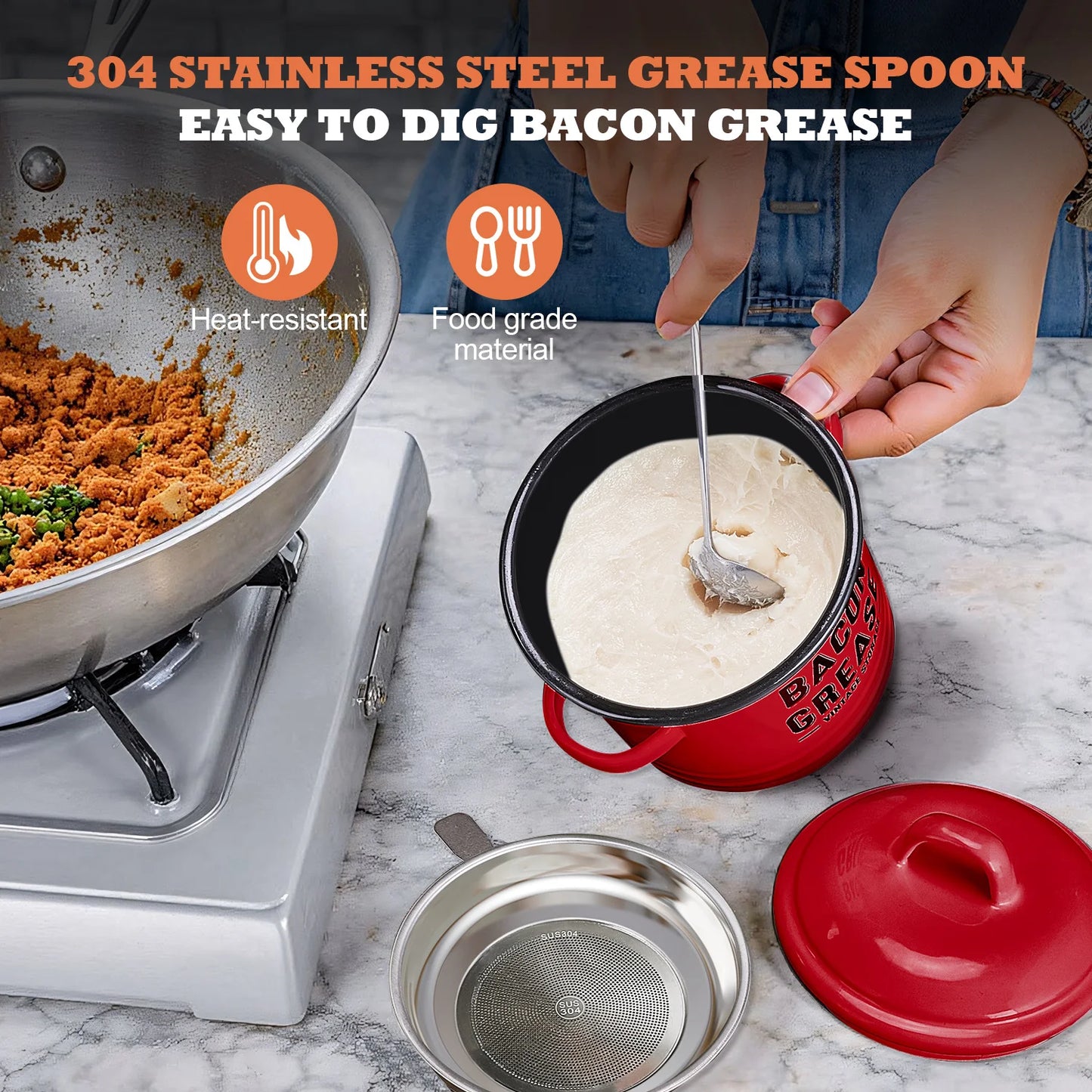 Bacon Grease Container With Strainer For Kitchen Oil Storage