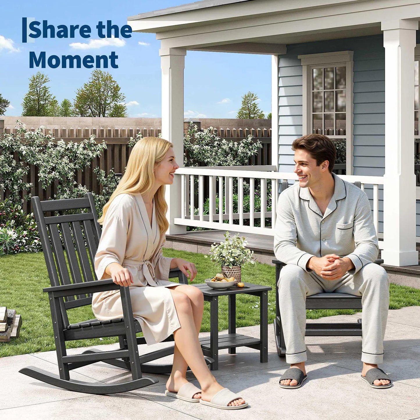HiMISS 2-Piece Outdoor Poly Lumber Rocking Chair Set With Table