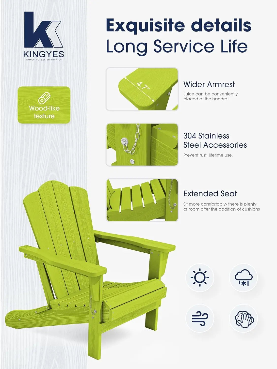 Folding Adirondack Chair HDPE All Weather Patio Outdoor Chair