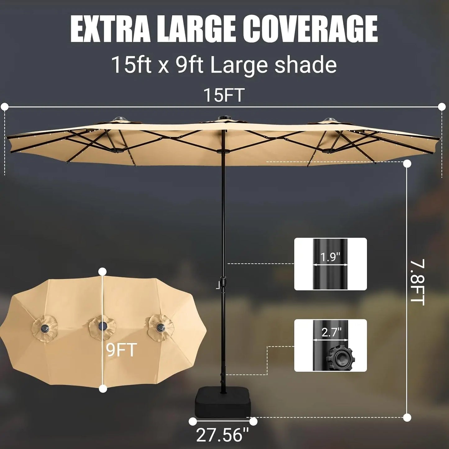 LeveLeve Double Sided Patio Umbrella With Base For Outdoor Shade