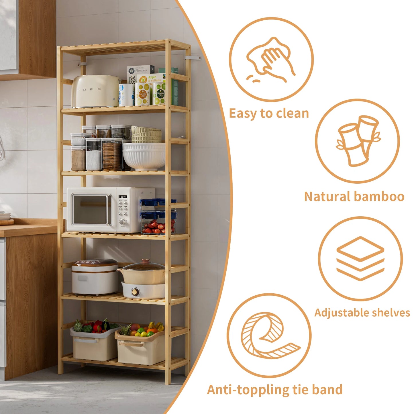 6-Tier Bamboo Storage Rack Shelving Unit For Home Organization