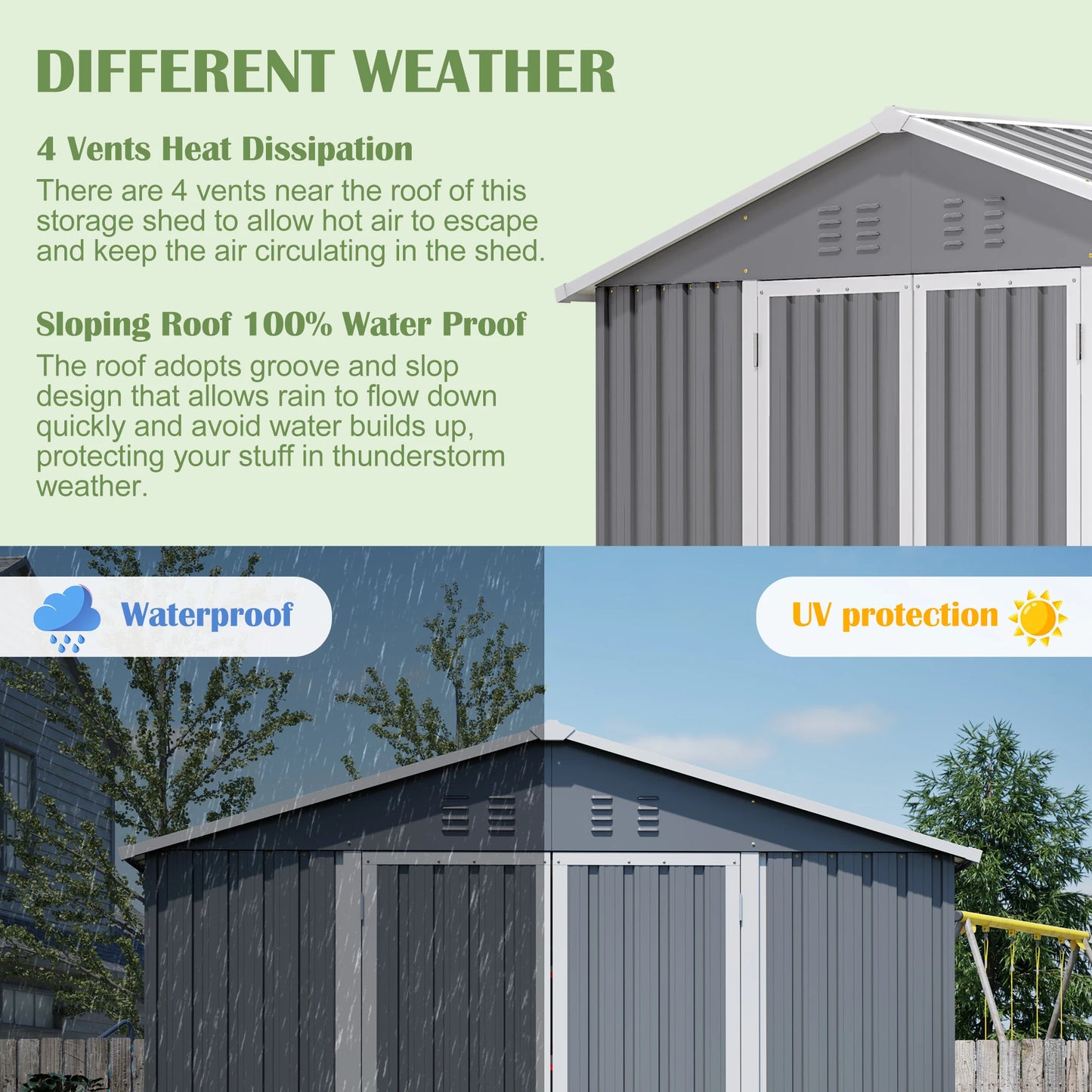 Outdoor Metal Storage Shed With Aluminium Frame And Lockable Doors