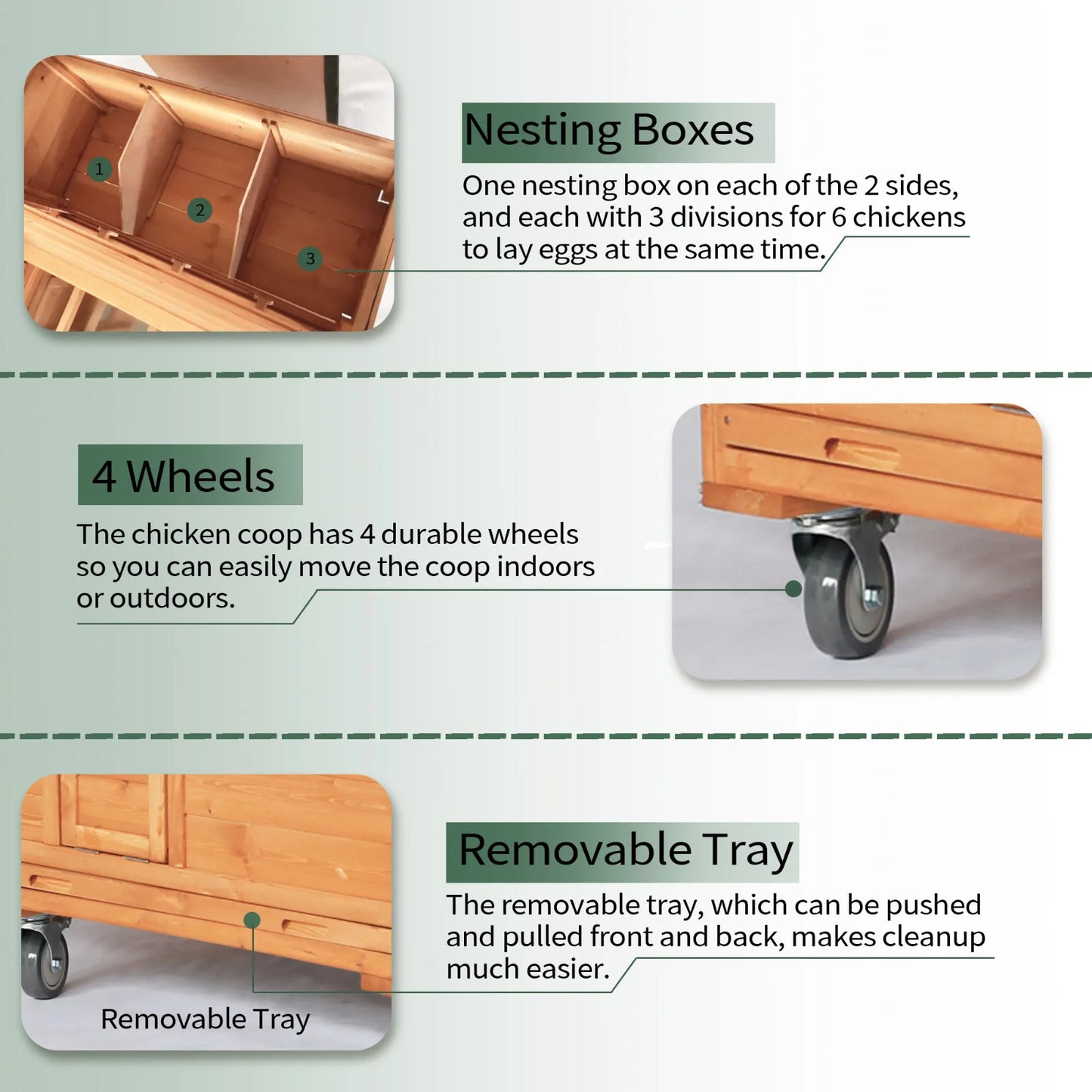 Mobile Chicken Coop With 6 Nest Boxes And 4 Wheels
