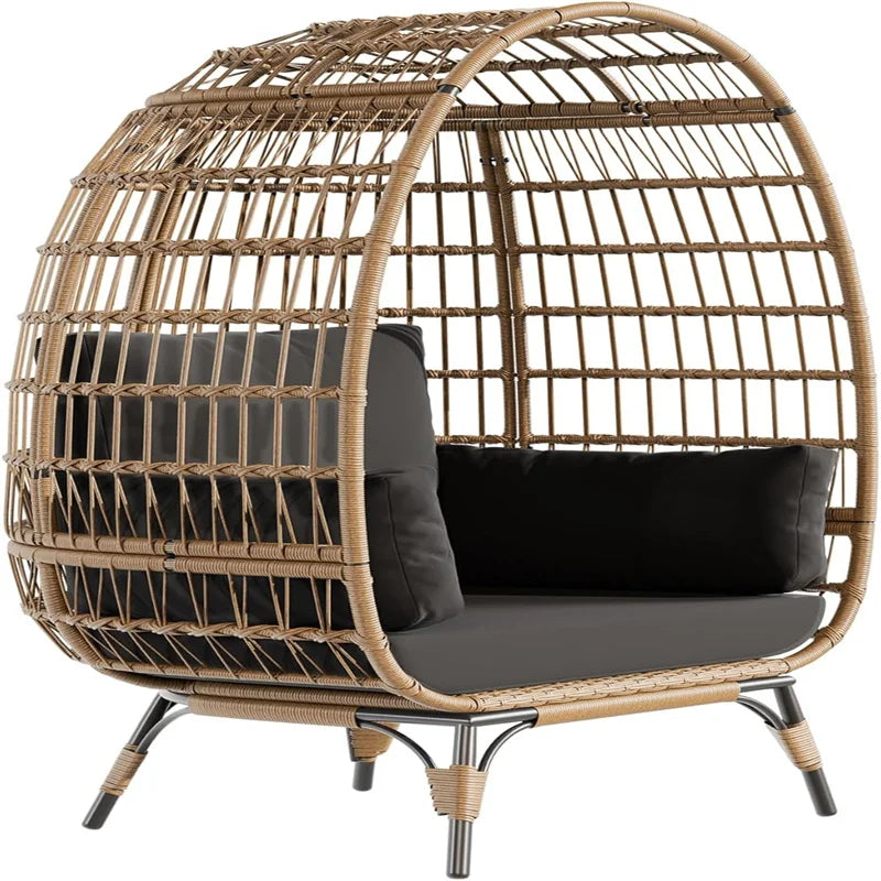 HiMISS Outdoor Wicker Egg Chair with Cushions and Steel Frame