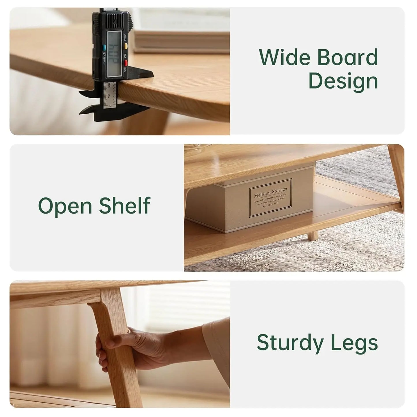 Solid Oak Wood Coffee Table With Shelf Storage Living Room