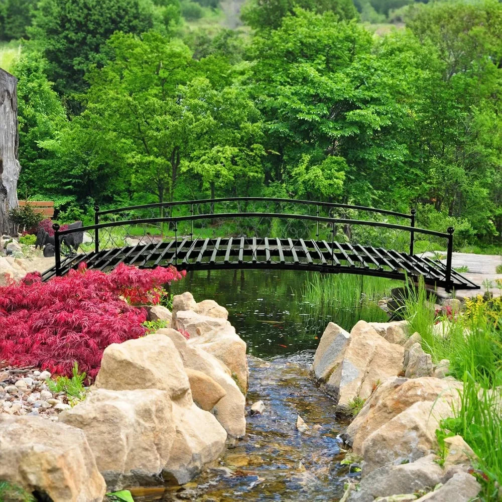 Metal Garden Bridge Durable Decorative Footbridge With Siderails