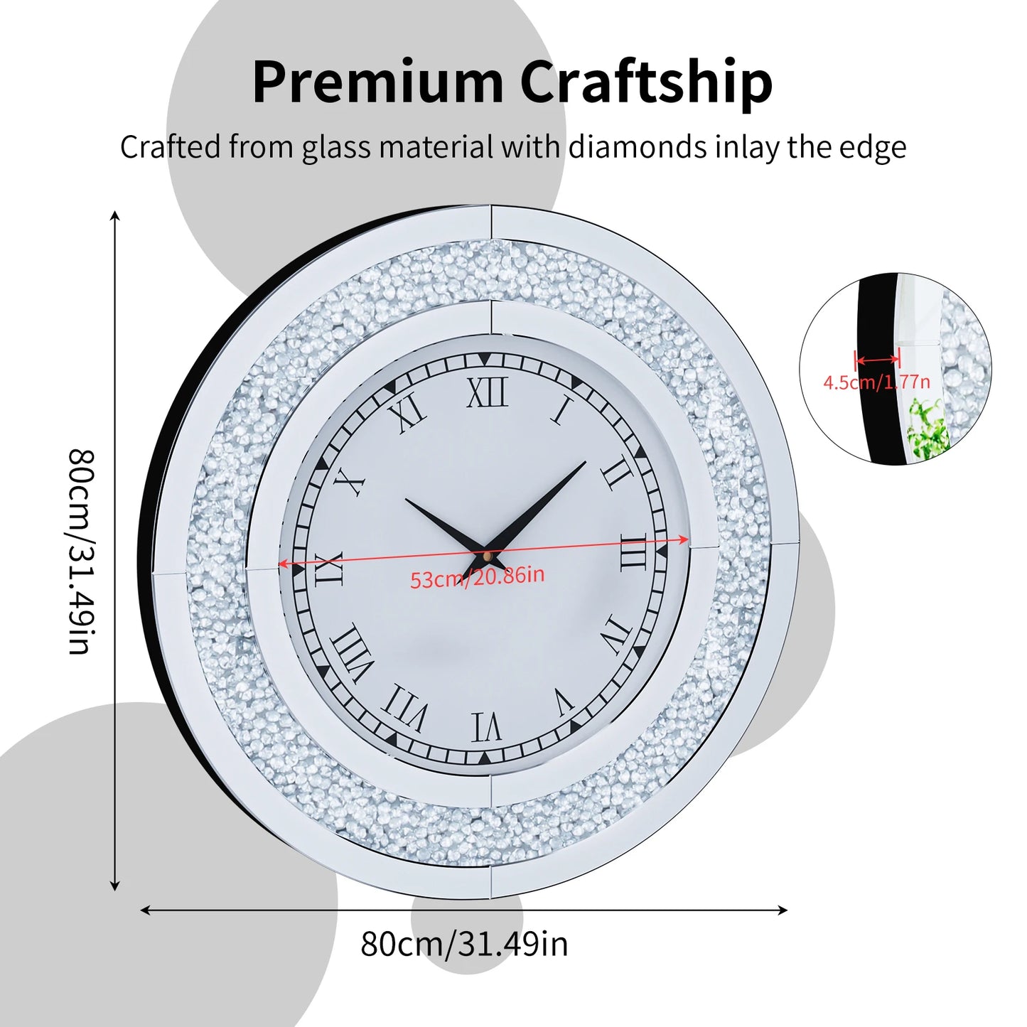 Glam Sparkle Round Mirror Wall Clock For Home Decor