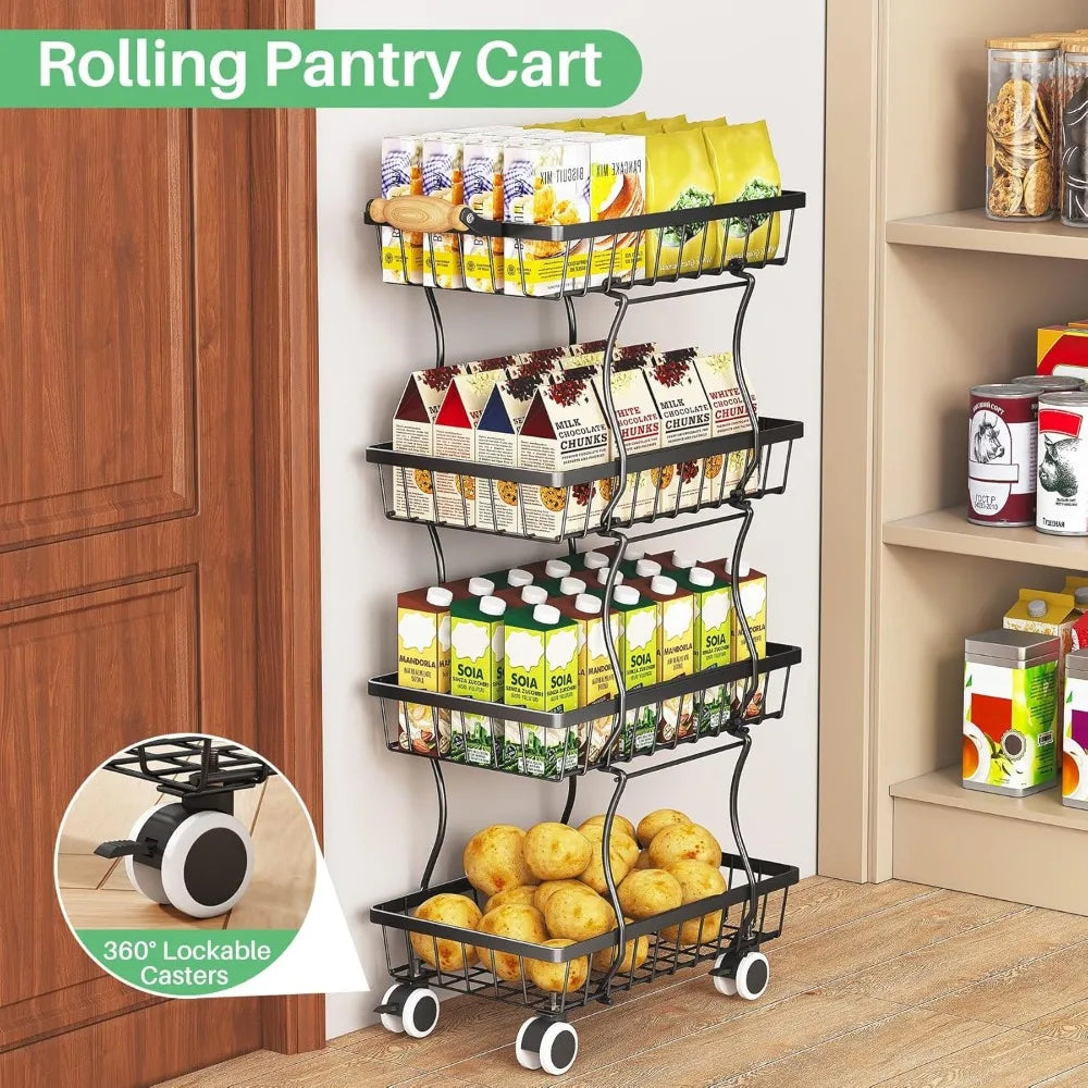 4 Tier Stackable Metal Wire Fruit Basket Organizer For Pantry