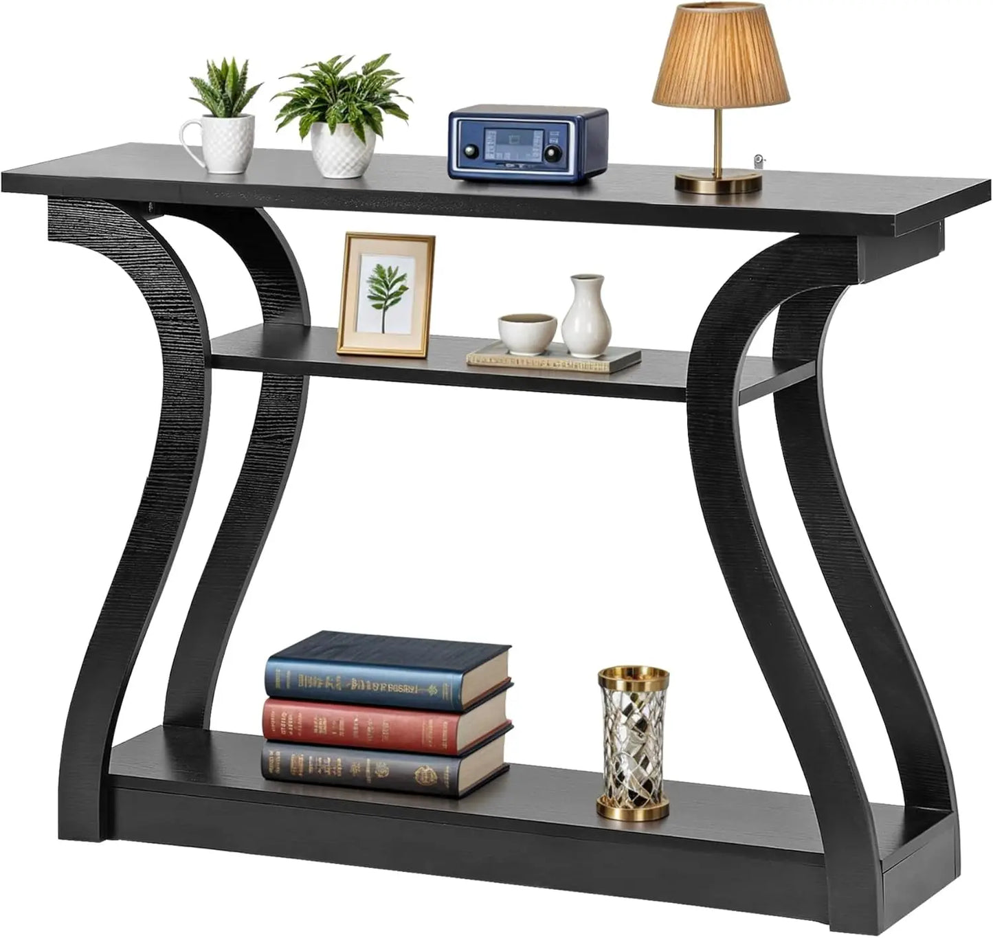 Console Table With Three Tier Storage Shelves For Entryway
