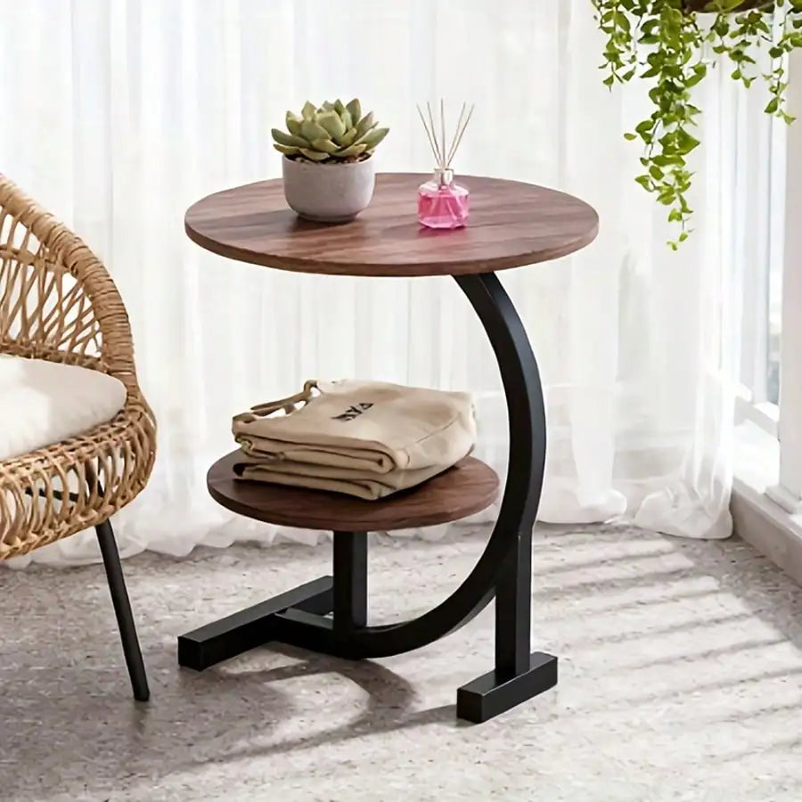 Modern Luxury Iron Wood Side Table Marble Top