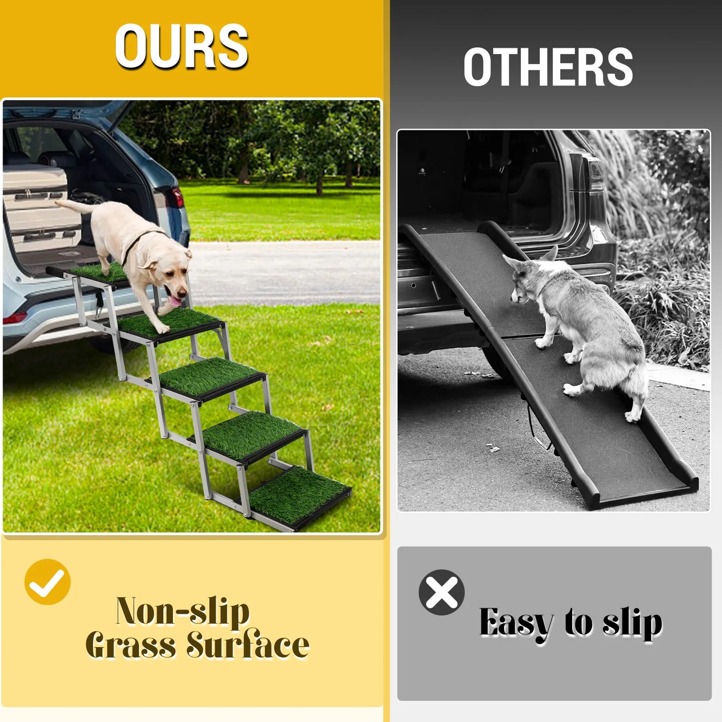 NONEDog Extra Wide Dog Stairs Foldable Ramp For Cars
