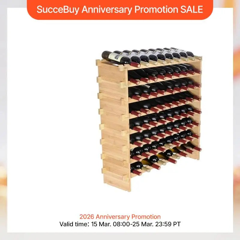 SucceBuy Bamboo 8-Tier Stackable Wine Rack Freestanding Storage