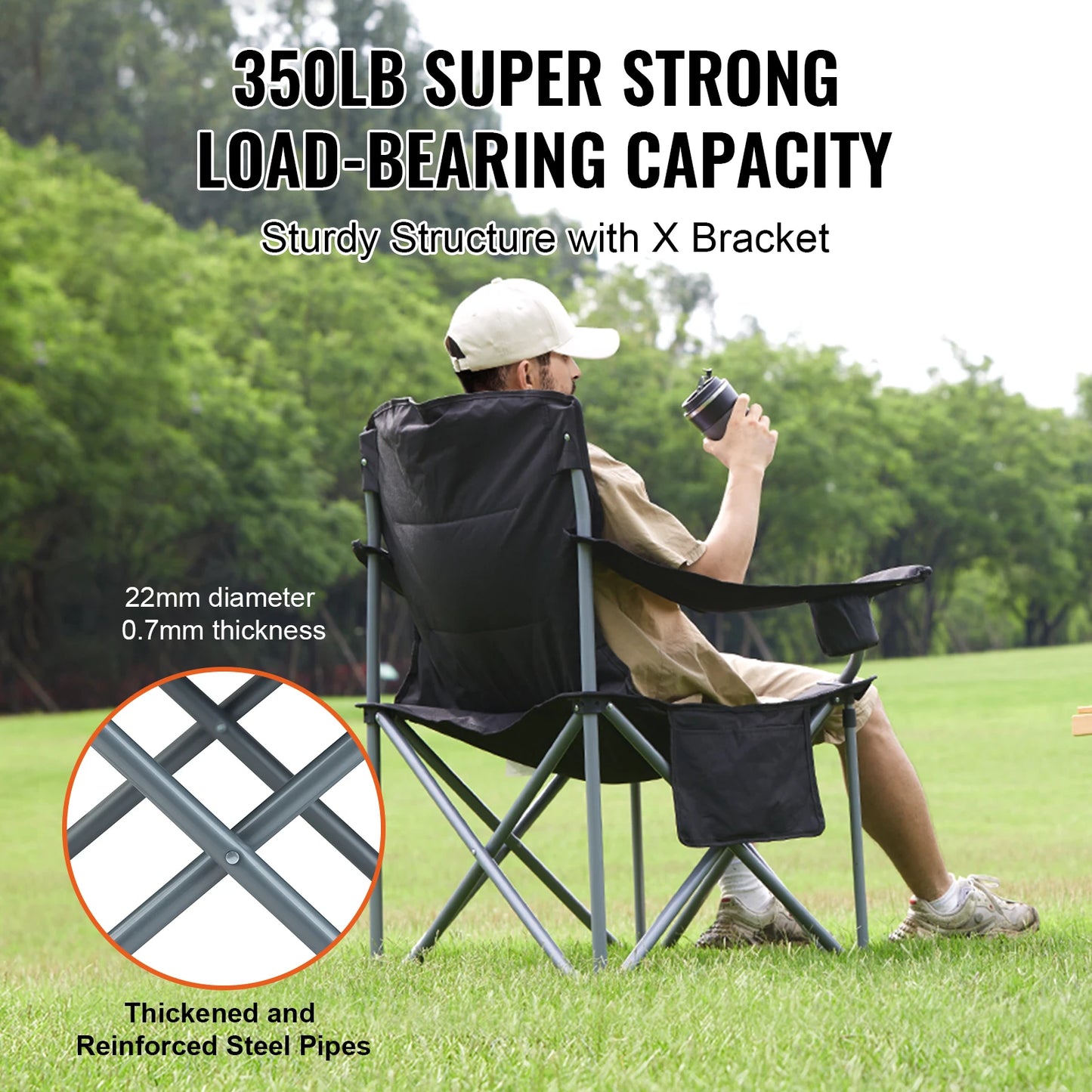 VEVOR Camping Folding Chair For Adults With Quad Lumbar Support