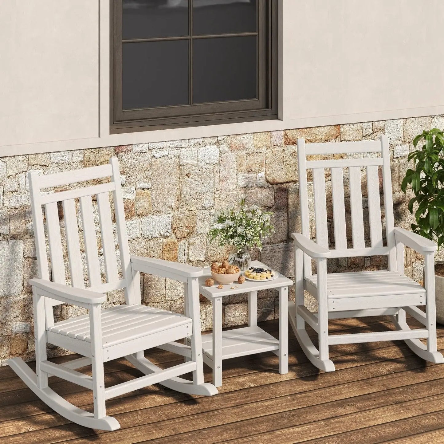 HiMISS 2-Piece Outdoor Poly Lumber Rocking Chair Set With Table