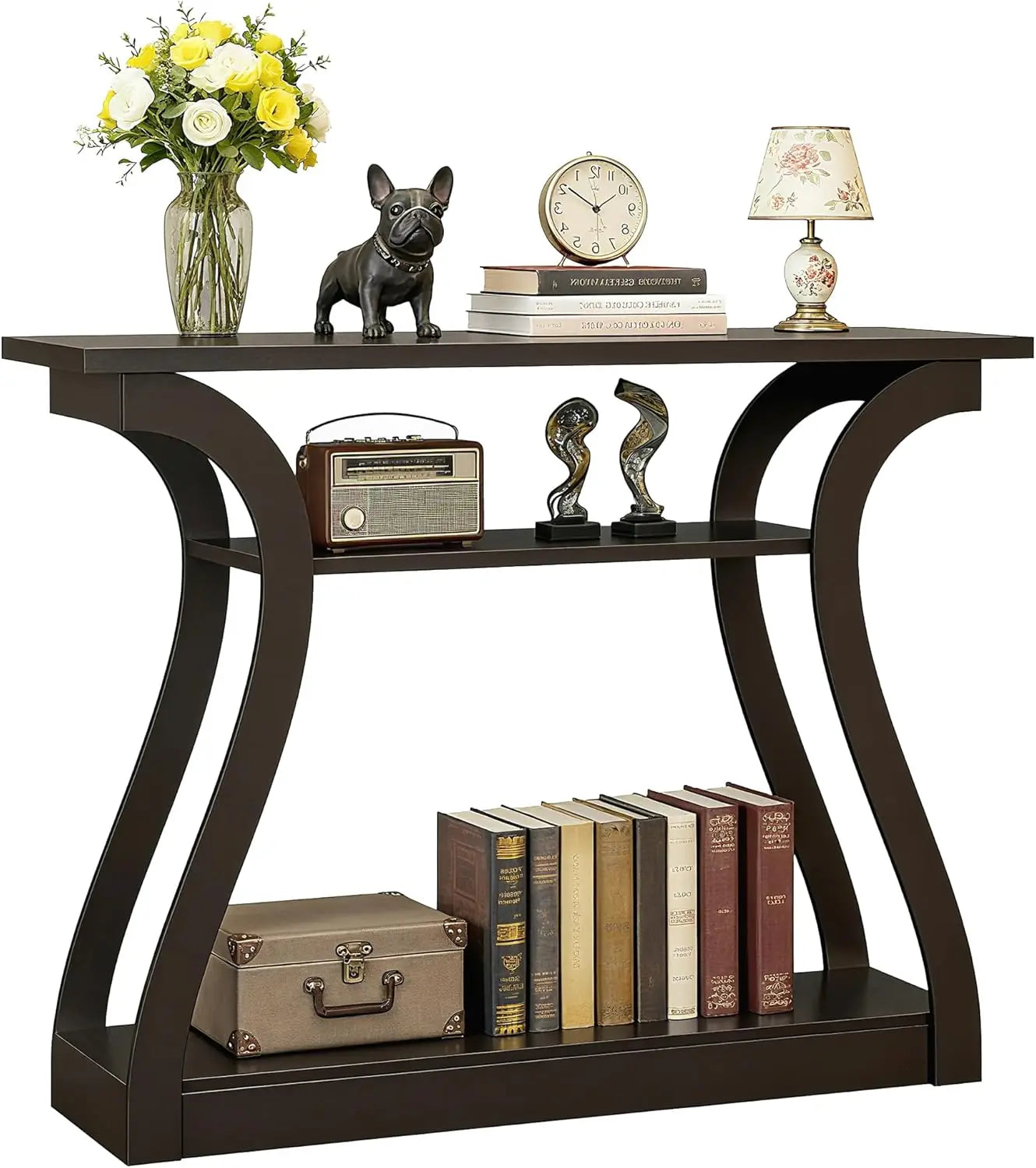 Console Table With Three Tier Storage Shelves For Entryway