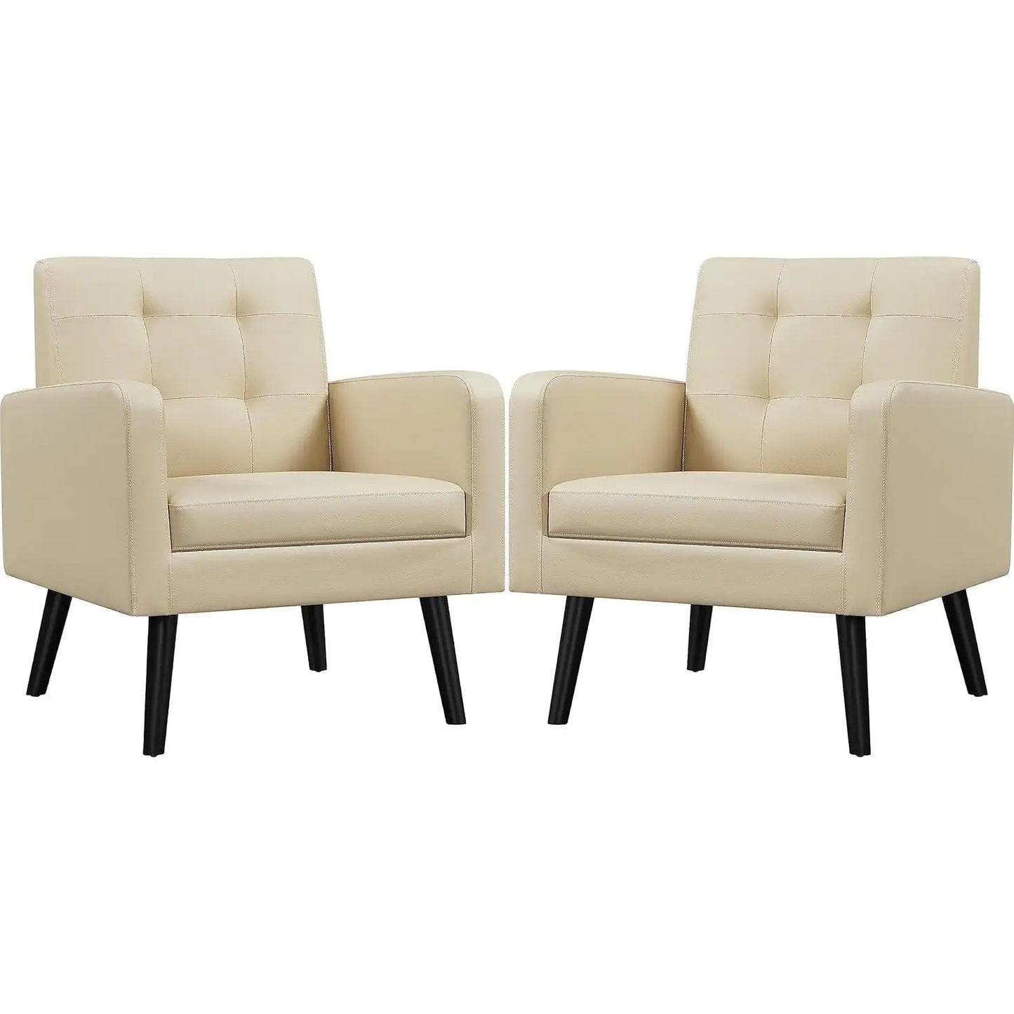 Mid-Century Modern Upholstered Armchairs With Tufted Back And Wood Legs