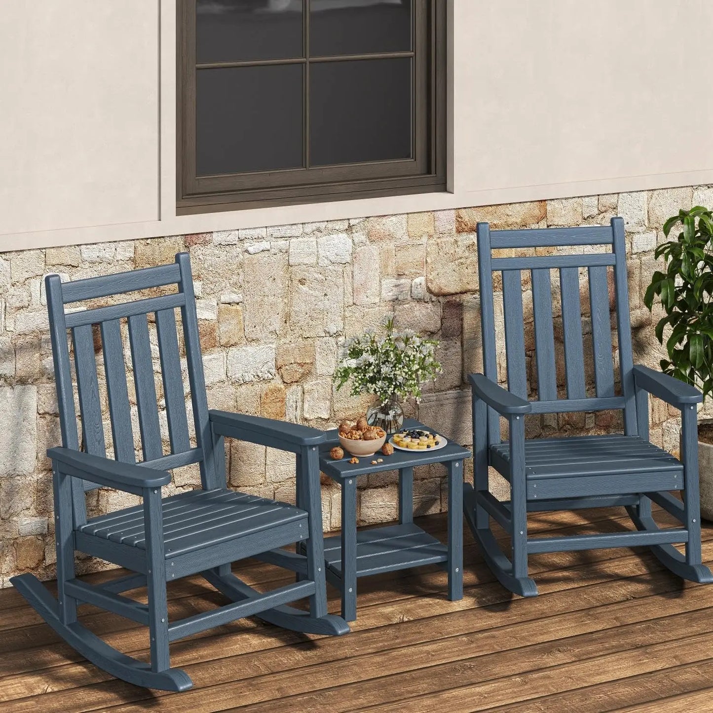 HiMISS 2-Piece Outdoor Poly Lumber Rocking Chair Set With Table