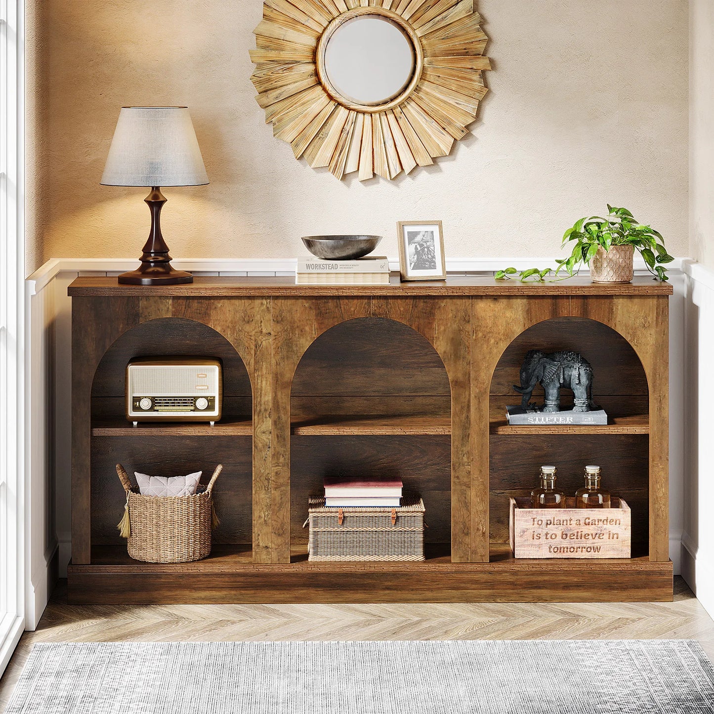 Tribesigns Farmhouse Console Table With 3-Tier Storage