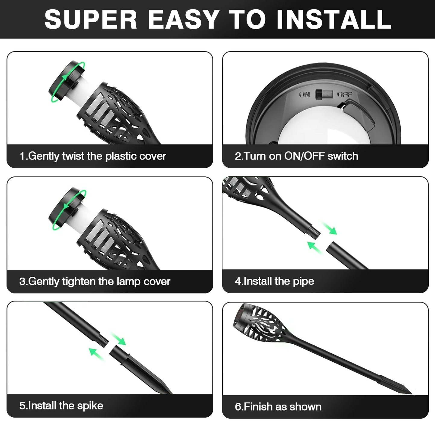 Solar Flame Torch Lights LED Outdoor Flicker For Lawn Path