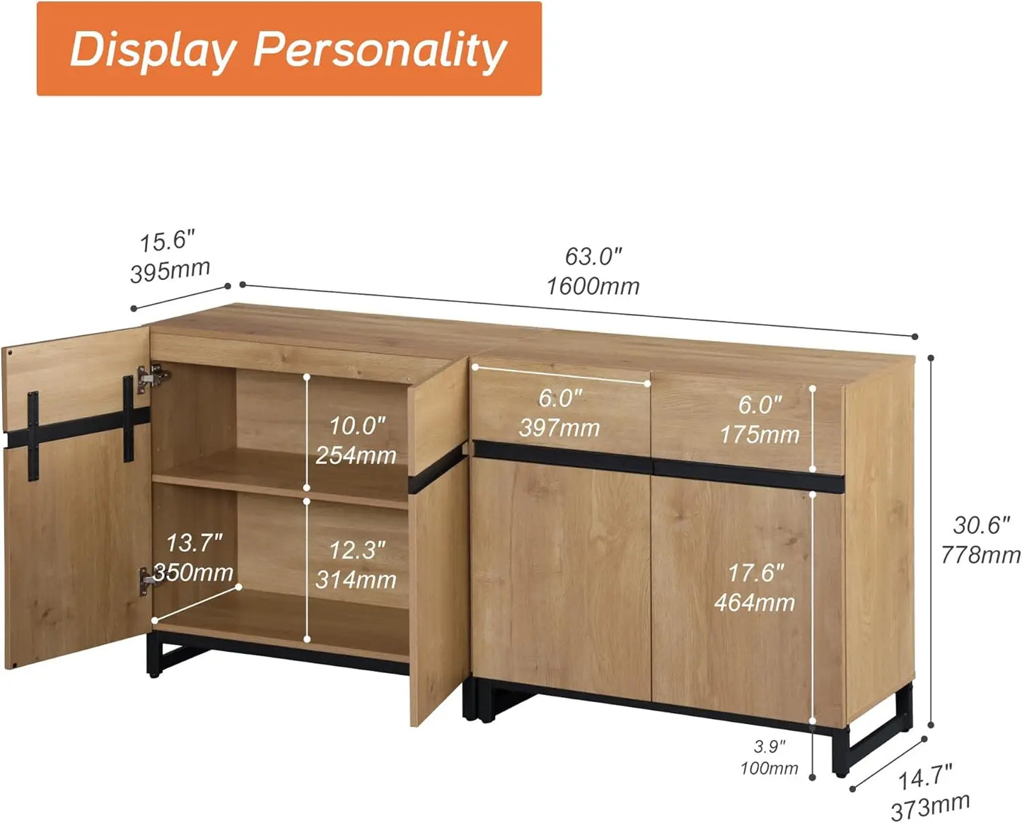 TV Stand With Adjustable Shelves And Sturdy Metal Base