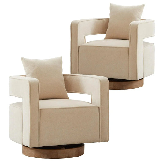Upholstered Swivel Accent Chair Set Of 2 With Pillow
