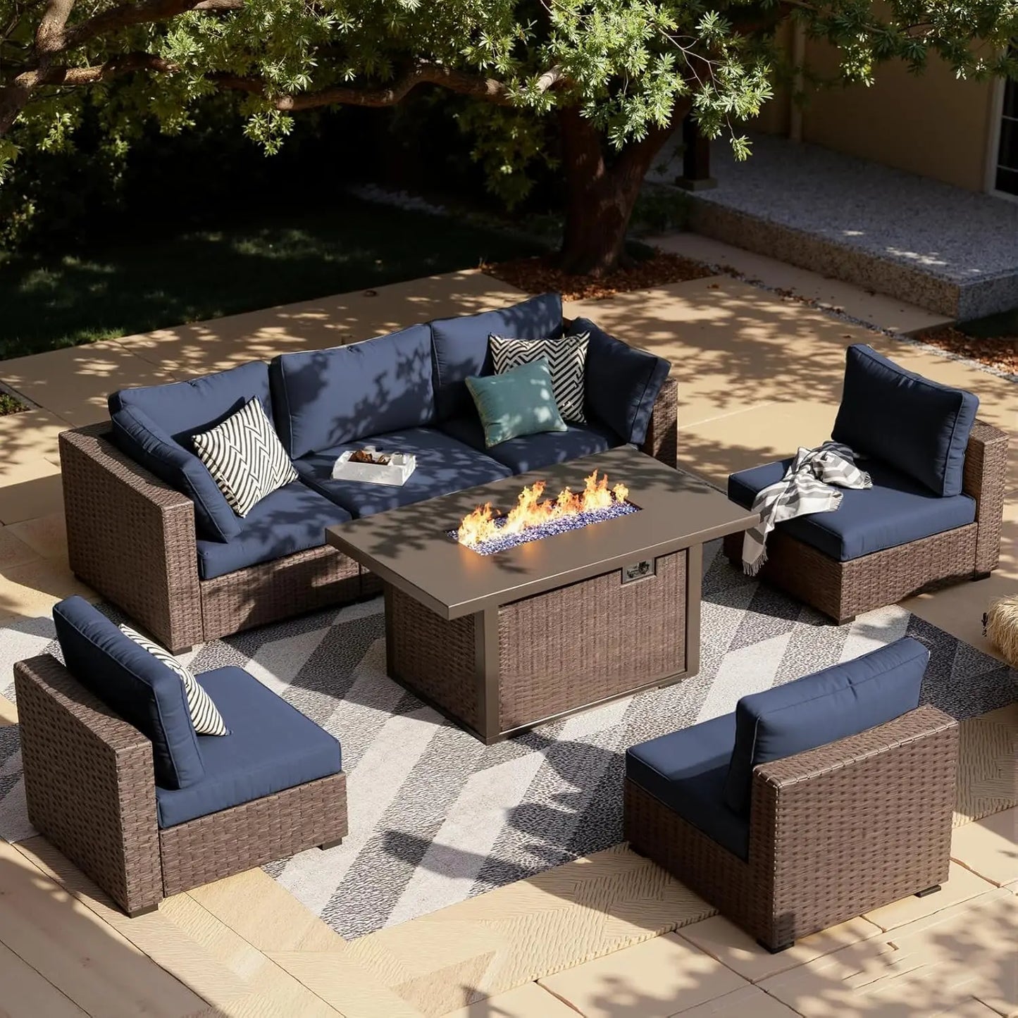XIAOLANG Outdoor Patio Sectional Set With Fire Pit Table