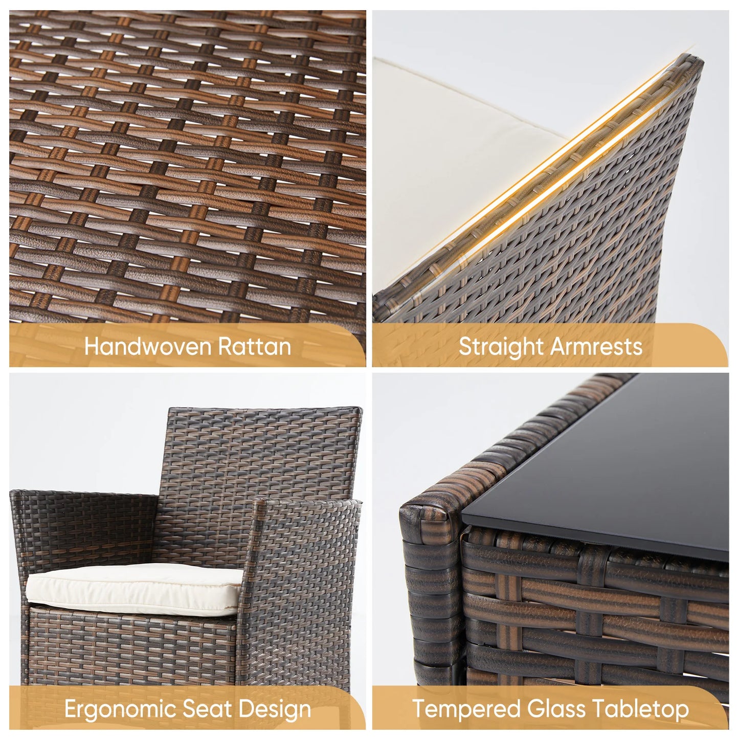 Outdoor Patio Furniture Set Wicker Rattan With Glass Table