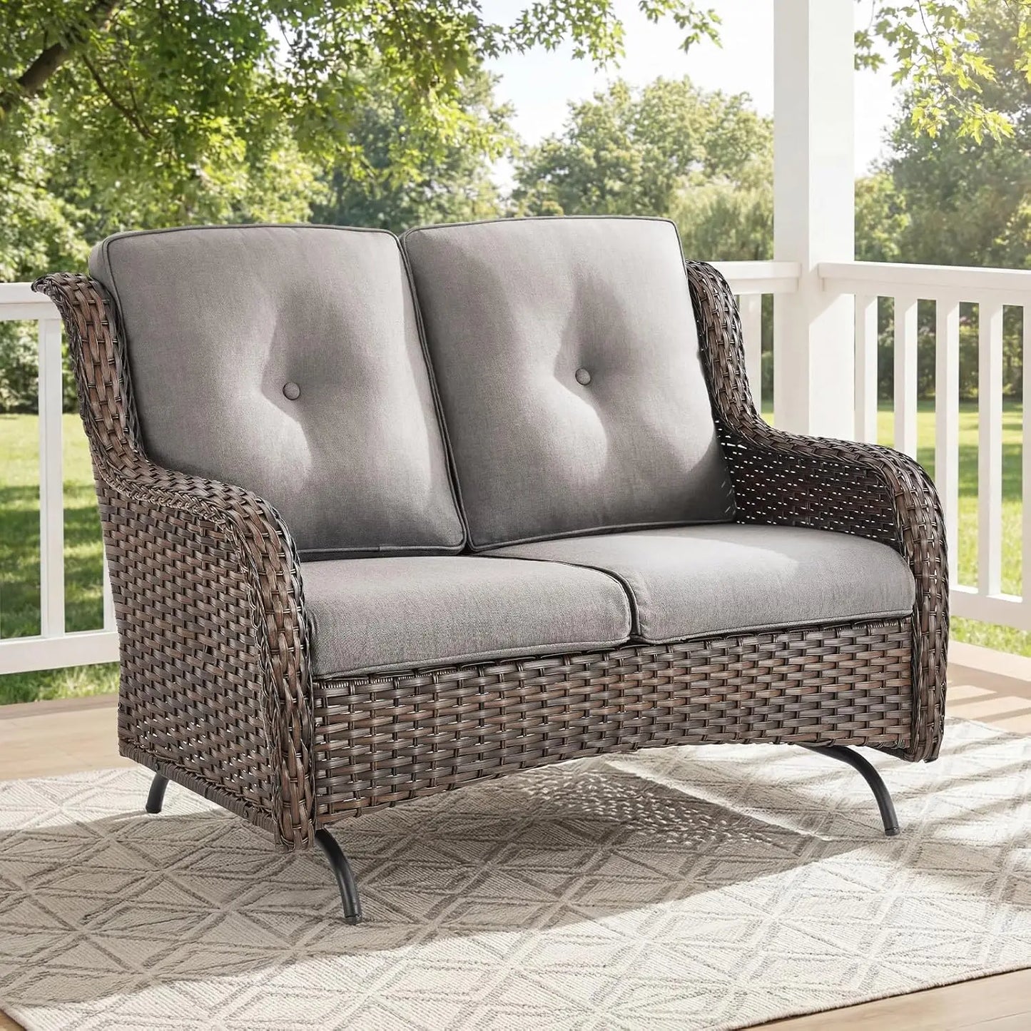Patio Loveseat Sofa Outdoor Wicker With Luxury Cushions All Weather