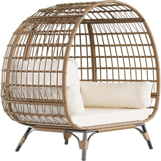 HiMISS Outdoor Wicker Egg Chair with Cushions and Steel Frame