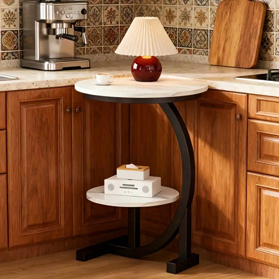 Modern Luxury Iron Wood Side Table Marble Top