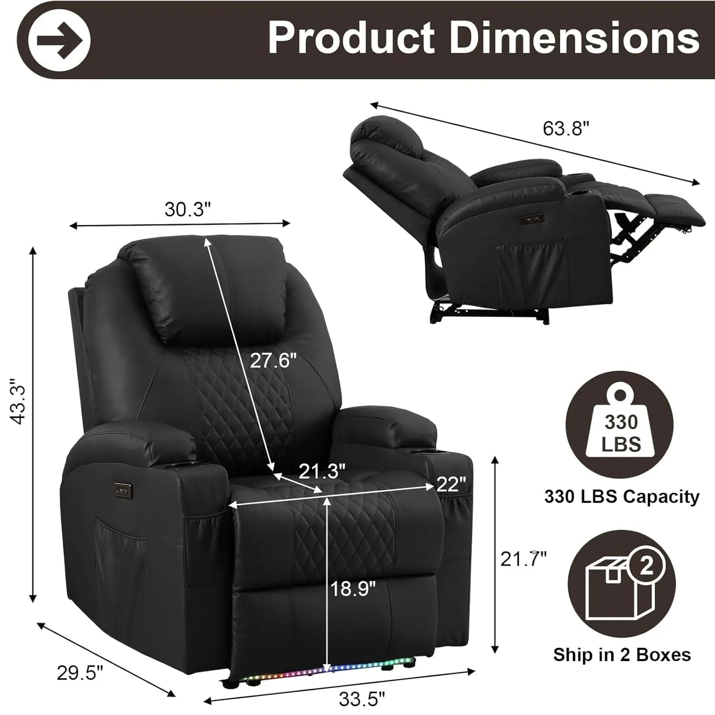Power Recliner Chair With Massage And Heat Faux Leather