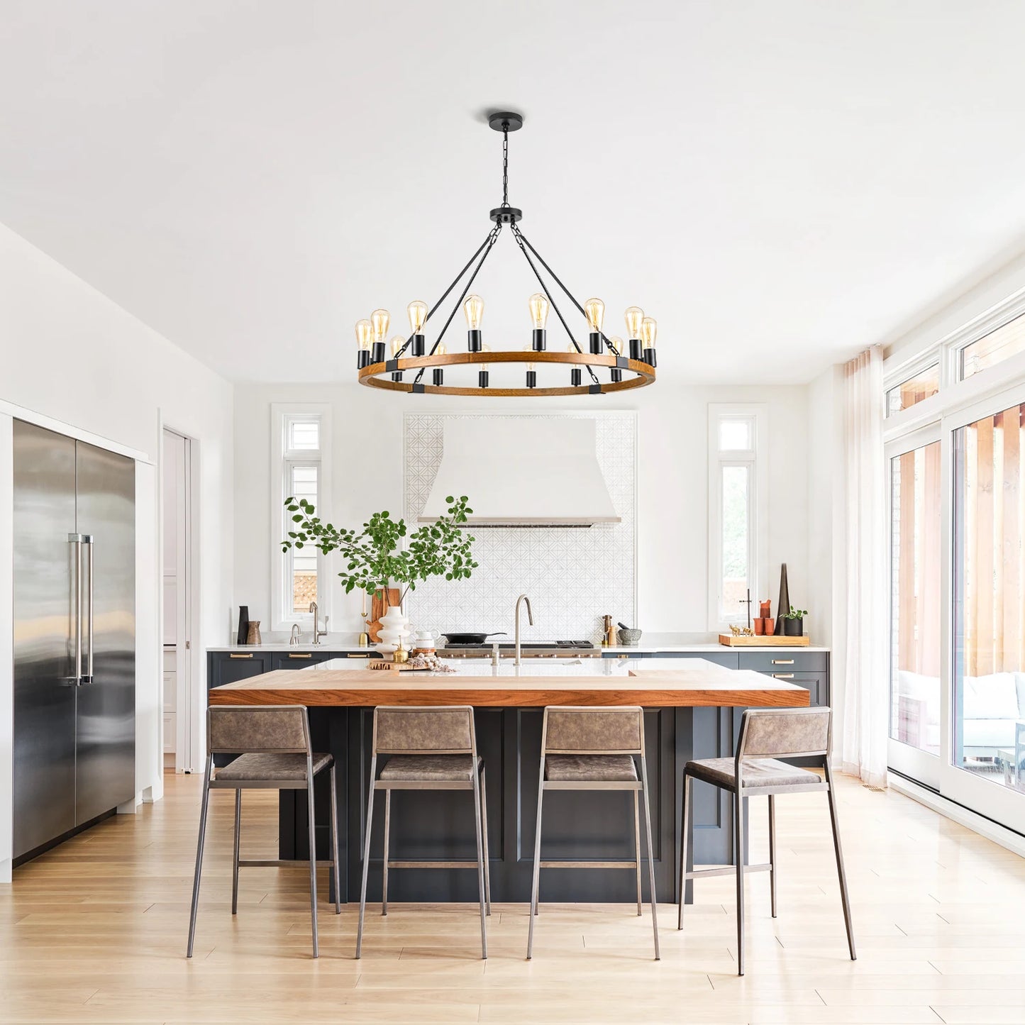 Wood Wagon Wheel Chandelier Farmhouse Pendant Light