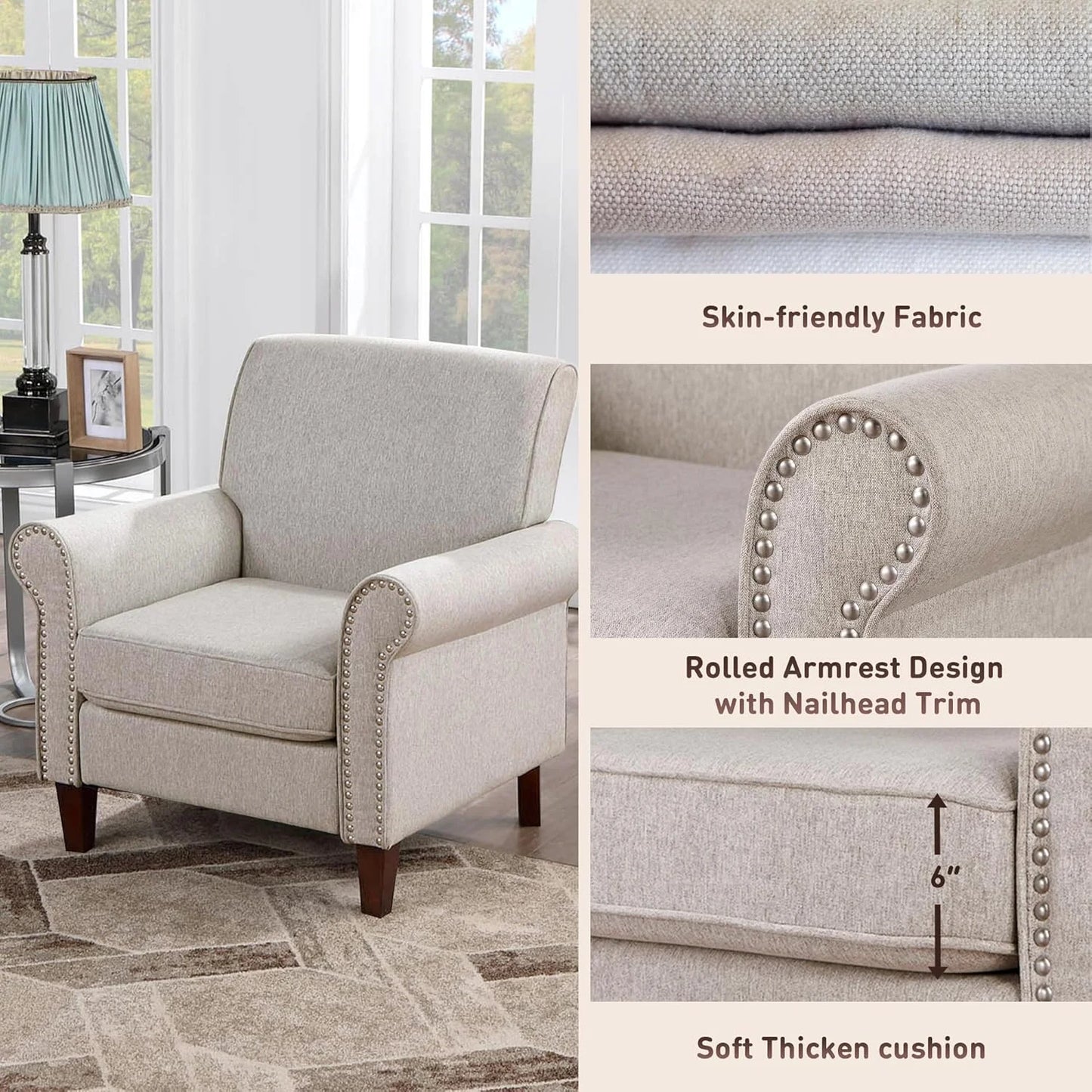 Upholstered Living Room Chair Set of 2 With Rolled Arms