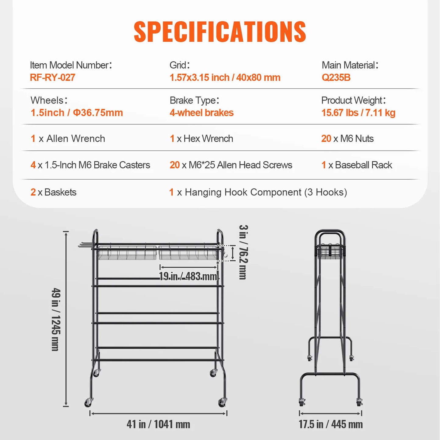 VEVOR 4 Layer Rolling Basketball Rack And Training Stand Wheels