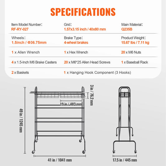 VEVOR 4 Layer Rolling Basketball Rack And Training Stand Wheels