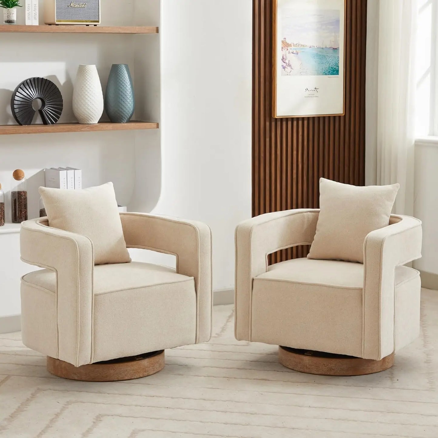 Upholstered Swivel Accent Chair Set Of 2 With Pillow