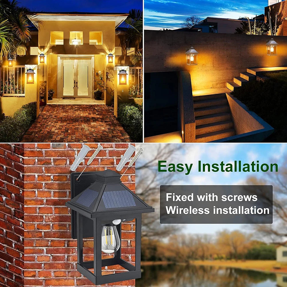 Solar Powered Outdoor Wall Lanterns With Motion Sensor LED Sconces
