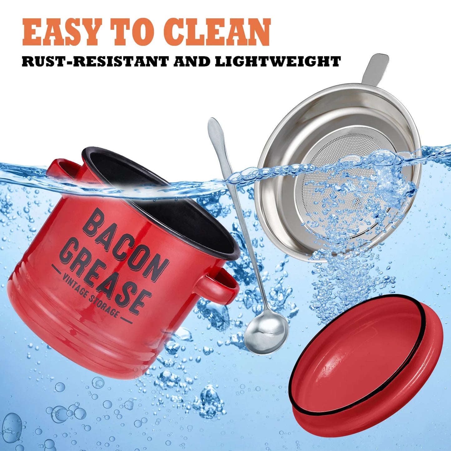 Bacon Grease Container With Strainer For Kitchen Oil Storage