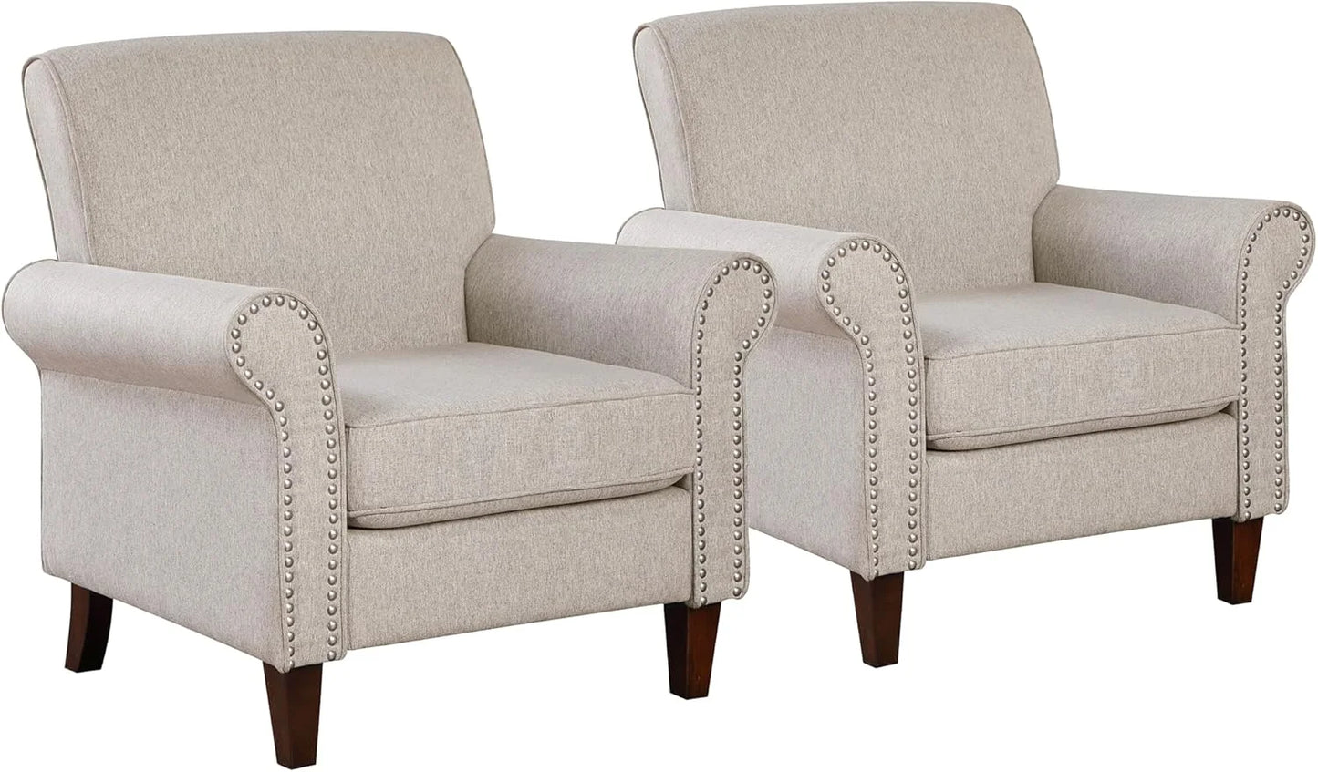 Upholstered Living Room Chair Set of 2 With Rolled Arms