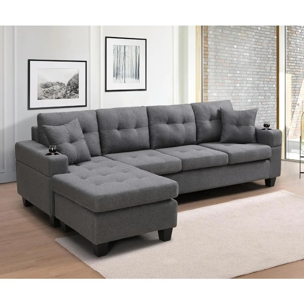 Sectional Fabric Sofa L Shaped With Reversible Chaise