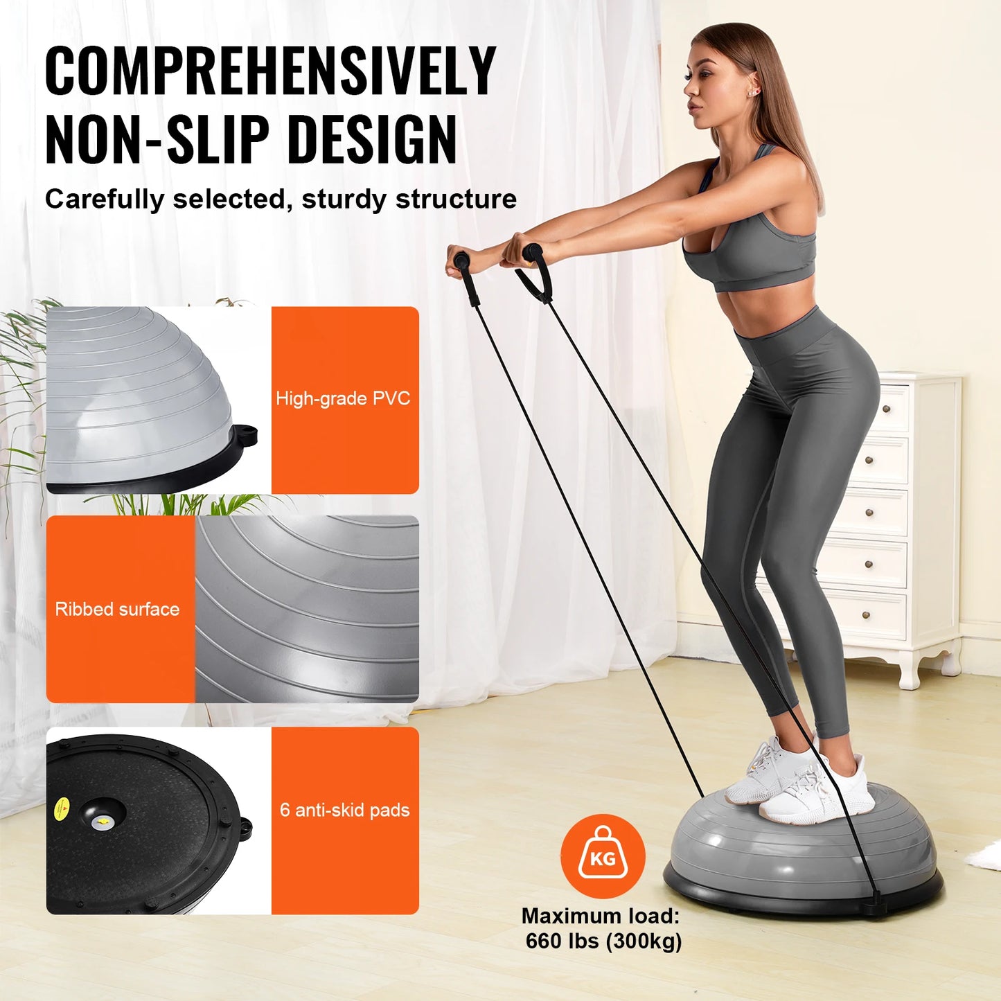 SucceBuy Half Exercise Stability Ball Trainer With Resistance Bands
