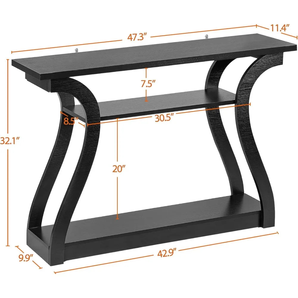 Console Table With Three Tier Storage Shelves For Entryway