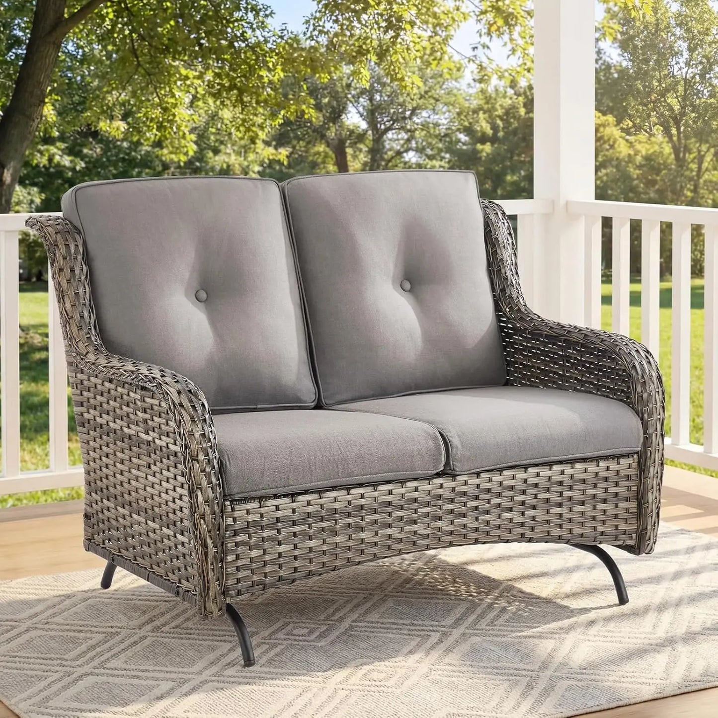 Patio Loveseat Sofa Outdoor Wicker With Luxury Cushions All Weather