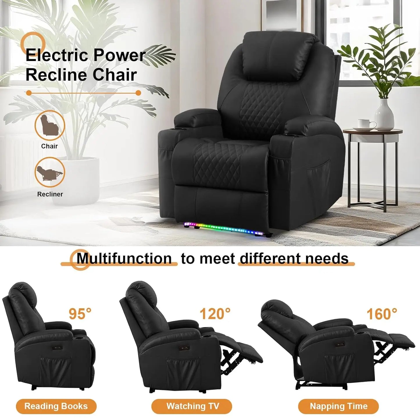 Power Recliner Chair With Massage And Heat Faux Leather