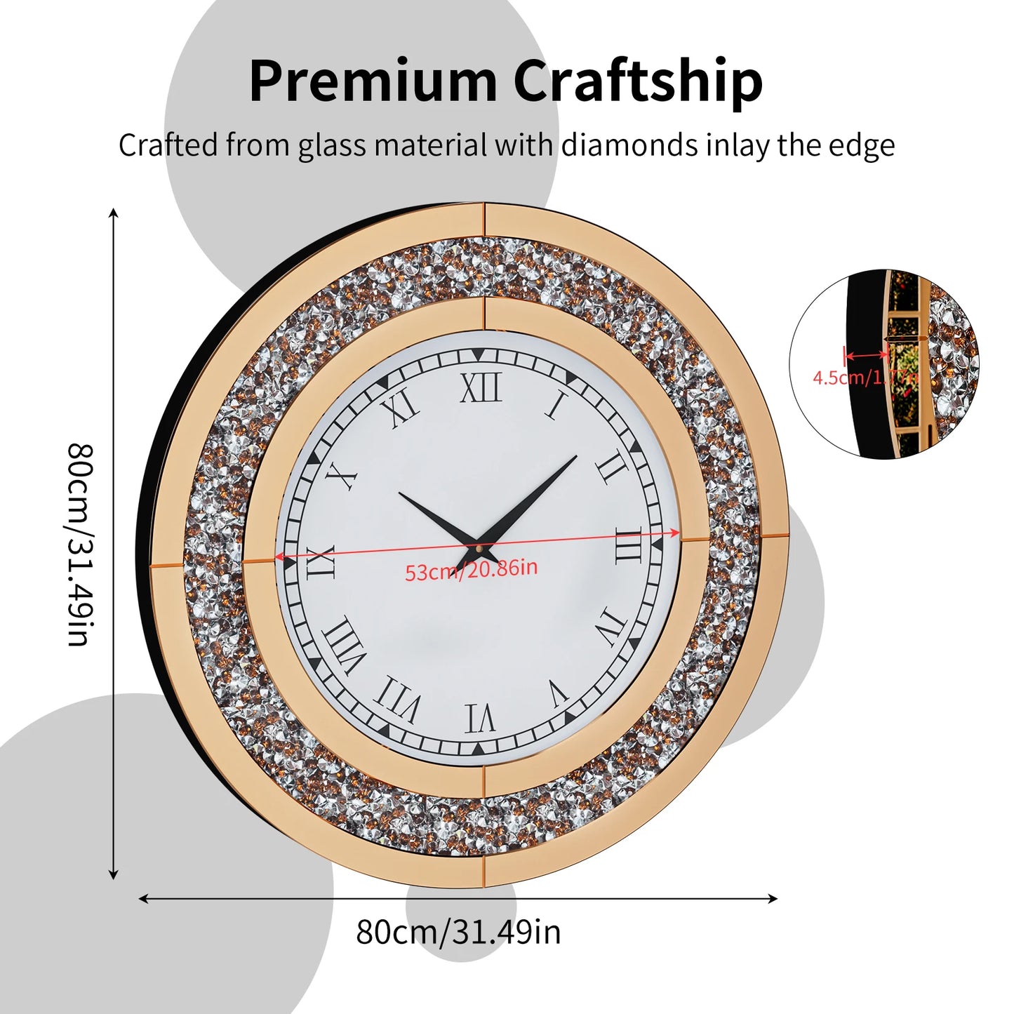 Glam Sparkle Round Mirror Wall Clock For Home Decor