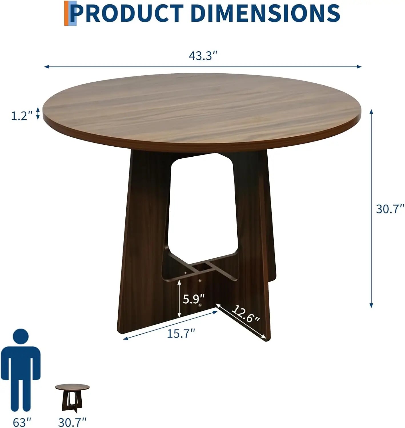 HiMISS Round Dining Table for Four with Cross Base