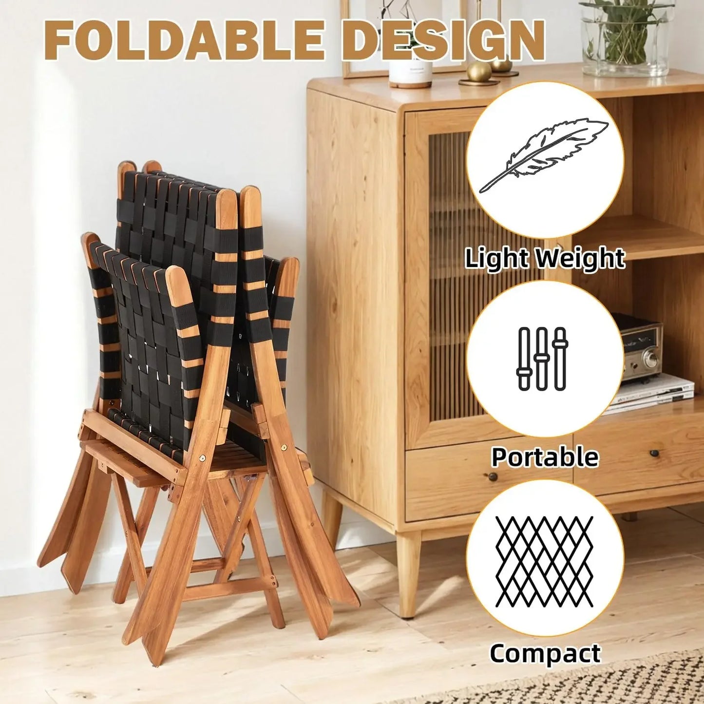 Acacia Wood 3 Piece Patio Set Coffee Table Folding Chairs